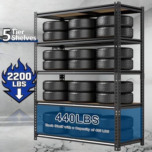 Garage Shelving Storage Shelves, 60'' H Adjustable Shelving, Metal Storage Shelves for Garage, Basement, Warehouse, Pantry, Closet,12" D x 28" W x 60" H
