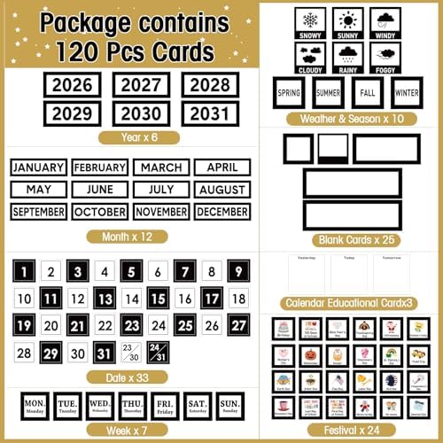 Sinload Black and White Classroom Calendar Black Calendar Pocket Chart Set