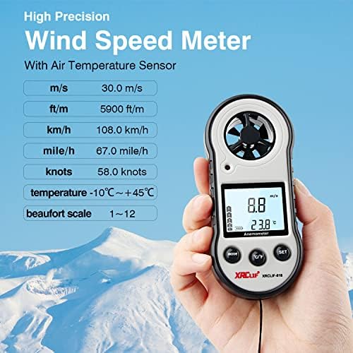 Digital Wind Speed & Temperature Anemometer, handheld Wind Gauge for Shooting, Windsurfing, Hunting - Gray