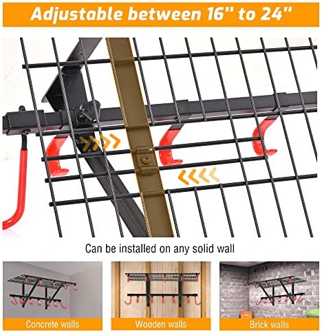 PLKOW Garage Wall Shelving Includes Bike Hooks, Sturdy Adjustable Garage Shelving Wall Mount Garage/Organizer (Black, 2-Pack)