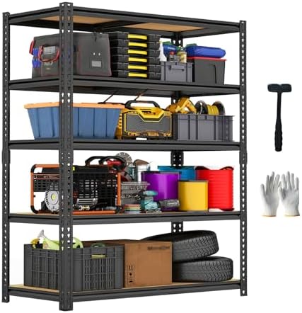 Garage Shelving Storage Shelves, 60'' H Adjustable Shelving, Metal Storage Shelves for Garage, Basement, Warehouse, Pantry, Closet,12" D x 28" W x 60" H