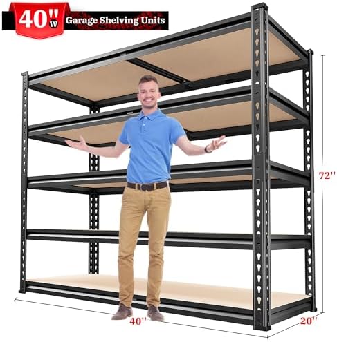 REIBII 40" W Storage Shelves,2500LBS Heavy Duty Garage Shelving for Basment
