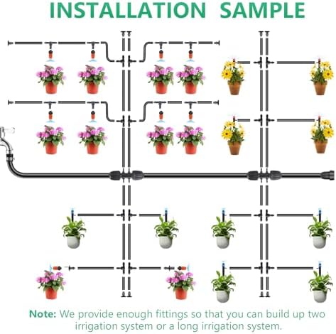 256FT Drip Irrigation System Kit, 163PCS Automatic Garden Watering Misting System with 1/4" Distribution & 1/2" Hose Tubing and Accessories for Greenhouse, Yard, Lawn, Plant
