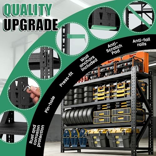 4-Tier Heavy Duty Garage Shelving,Industrial Shelving for Maximum Capacity,Garage Storage Racks Heavy Duty Steel Shelves,Ultra-Wide Metal Rack for 3‑Car Garages,Warehouses