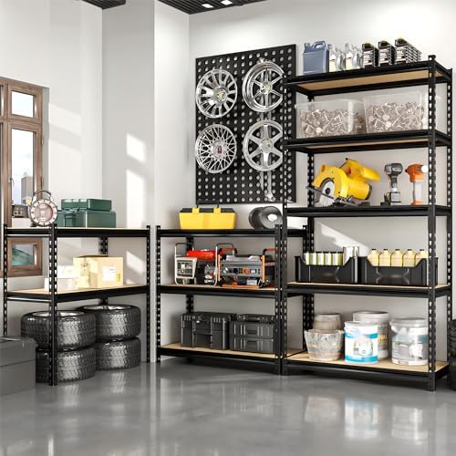 36.12"W: Father&I 5-Shelf-Storage-Rack Industrial Metal+Wood Garage/Kitchen Shelves Steel Utility Stand Shelving Unit Adjustable Heavy-Duty Shed/Closet/Pantry Organizer 72"h*36.12W*16d, Black