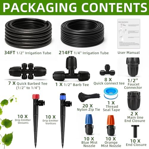 Drip Irrigation System with Quick-Connect, 248FT Complete Kit