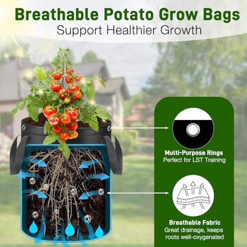 4 Pack Potato Grow Bags 15 Gallon with Harvest & Visible Window Thickened Garden Bags to Grow Vegetables with Handles & Metal Grommets for LST, Fabric Pots for Growing Carrots, Tomatoes, Onions