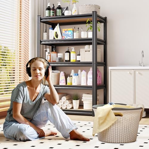 (2-Pack) 71" H-28 W-12 D Garage Shelving - 5 Tier Heavy Duty Metal Storage Shelves, Adjustable Steel Rack Units, Industrial Utility Shelving for Pantry, Basement, Warehouse & Home Organization