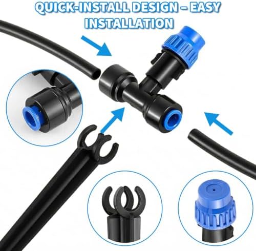 Drip Irrigation System 130FT with 10 Bendable Nozzles, 10 Misting Emitters, 10 8-Outlet Drip Emitters, 1/2 & 1/4 Inch Hoses – Garden Watering & Misting Kit for Yard, Lawn, Greenhouse