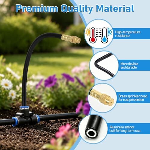 360° Adjustable Drip Irrigation System Kit, 50 FT Garden Watering System with 15 Copper Nozzles, Automatic Misting Sprinkler for Yard, Garden, Lawn, Raised Bed, Greenhouse and Plants