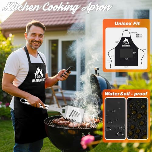 ROMANTICIST 26pcs Grilling Gifts for Men, Dad Gifts for Father's Day, Stainless Steel BBQ Grill Accessories Tools Set, Heavy Duty BBQ Utensils Kit with Apron, Thermometer, Mats in Aluminum Case Silver