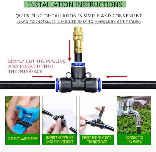 98Ft Greenhouse Drip Irrigation Kit Automatic Irrigation System 360°Adjustable 30 Brass Spray Nozzles 1/2'' Irrigation Tubing Hose Patio Misting Plant Watering with Blank Distribution Tubing Hose