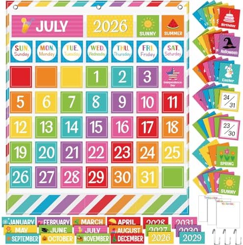 Sinload Classroom Calendar Pocket Chart White, Multicolor