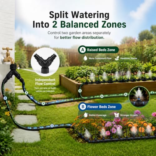 5/16" Drip Irrigation System 200 ft with 40-Pcs 360° Adjustable Copper Nozzles, Automatic Misting Watering System for Garden, Raised Beds, Greenhouse (200ft+40 nozzles)