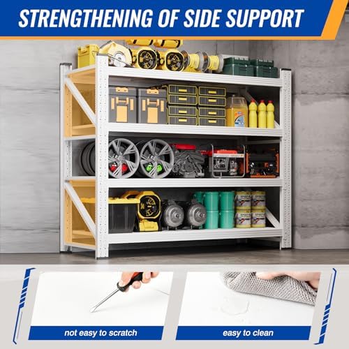 BYNSOE 48" W Storage Shelves 3000lbs Garage Metal Shelving Heavy Duty Garage Shelves Adjustable Storage Shelves for Industrial, Factory(White, 48" W X 24" D X 69" H)