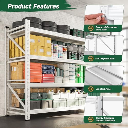 Letaya 71.3" W Metal Storage Shelves,5000LBS Heavy Duty Garage Shelving Units, 4 Tier Adjustable Utility Rack Shelf,Large Industrial Shelves,for Shop,Warehouse,Basement (71.3" W x 24" D x 70" H)