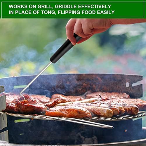 Meat Hook Flipper Set of 2, HaSteeL Stainless Steel Pigtail Food Flipper Turner 12Inch, BBQ Accessories Great for Grilling Smoking Frying, Long Body & ABS Handle, Easy to Clean & Right Handed