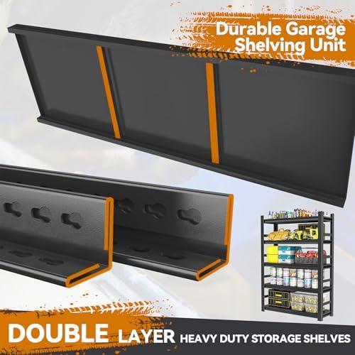 Heavy Duty Metal Garage Shelving Unit, 5 - Tier Adjustable Large Storage Shelves, 3000LBS for Garage & Basement and Pantry Industrial Steel Rack, Ideal for Tool Organization & Storage, Black, 72"H