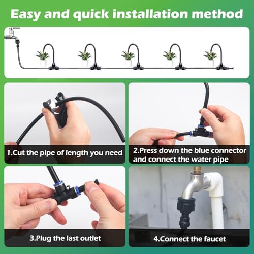 Drip Irrigation System 30 FT with 10 Nozzles, 360° Adjustable Bendable Garden Watering Misting System for Greenhouse, Yard, Lawn, Plant, Garden, 5/16 inch Hose (OD: 8mm)