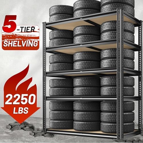 ROOMFAVE 2250LBS Storage Shelves Heavy Duty,5 Tier,35.56" W, Black.2PCS