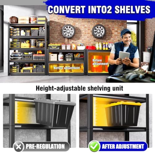 4-Pack 3 Tier Storage Shelves,Garage Shelving,Adjustable Heavy Duty Metal Shelving Units and Storage Large Rack,Utility Shelf for Shop Warehouse Industrial Pantry Organizers 33"x35"x16"
