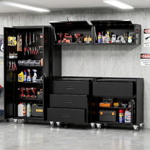Garage Cabinet System | Heavy Duty Steel All-in-One Modular Garage Cabinet Set for Ultimate Workshop Organization | Easy Assembly Garage Storage Cabinets & Tool Bench