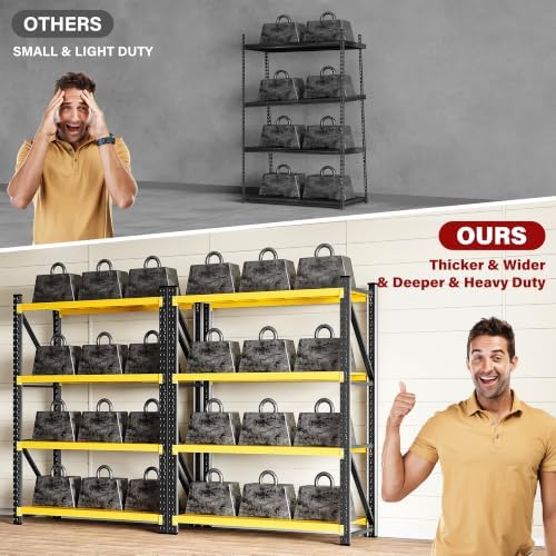 SISESOL Set of 2 48" Wide Heavy Duty Garage Shelving Units,3000LBS 24 Deep Storage Shelves,Yellow Metal Garage Shelves,Large Storage Rack,70 High Steel Shelf,Industrial Shelving for Shop,Warehouse