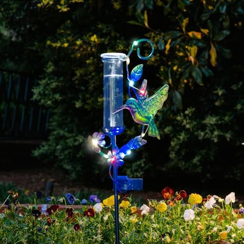 Hummingbird Rain Gauge with 5 Inch Glass Tube, Solar Rain Gauge