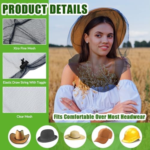HESTYA 4 Pack Mosquito Head Net Mesh Face Cover Outdoor, Blue