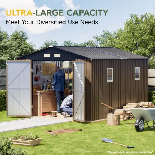 Breezz Outdoor Steel Storage Shed, 10 x 12 ft, Brown