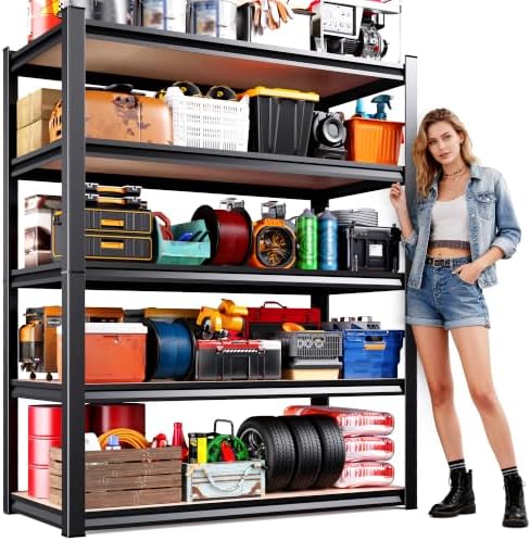 Garage Shelving-2050 lbs 5 Tier Storage Shelves,Adjustable Heavy Duty Metal Shelving Unit and Storage Large Rack,Utility Steel Shelf for Warehouse Industrial Pantry Basement -78"x45"x20",Black