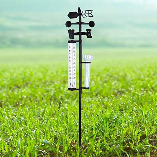 3 in 1 Outdoor Weather Station, Garden Thermometer Rain Gauge Wind Indicator, Multifunctional Weather Measuring Tool for Yard, Lawn & Outside Use