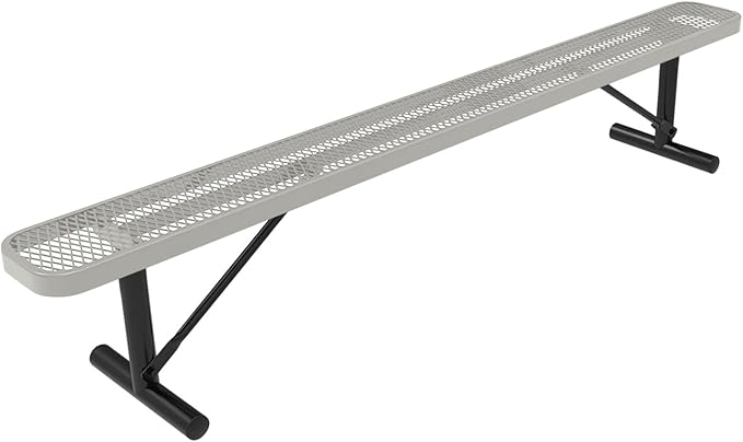 COATEDOUTDOORFURNITURE Heavy-Duty Portable Outdoor Bench Thermoplastic Coated, Expanded Metal, Commercial-Grade Seating, Made in America (Portable Without Back, 8 Ft, Textured Grey)
