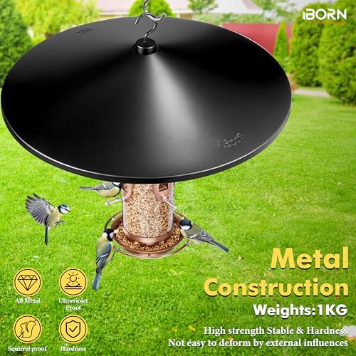 iBorn Squirrel Baffle for Bird Feeder Pole, 19.6” Oversized Squirrel Guard Baffle,All Metal Bird Feeder for Outdoors Protector, Pack of 2, Black