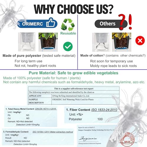 ORIMERC 50 Feet 1/4 Inch Self Watering Wick Cord, Wicking Rope for Plants Caring, Plant Wicks for Self Watering, Plant Wicks for Plants Bottom Watering Automatic Water System Device Tomatoes Vacation