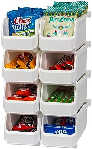 ReadySpace Medium Stackable Plastic Storage Bins, 8-Pack, White