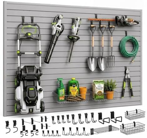 SMARTSTANDARD Gray Slatwall Panel Set, Wall Organizer for Garden Storage