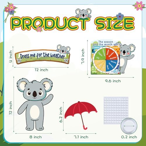 Gilprop 58 Pcs Dress for Weather Bulletin Board Set for Classroom, Koala