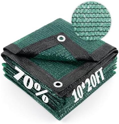 Cool Area Sun Shade Cloth with Grommets for Garden, 70% 10x20ft, Dark Green