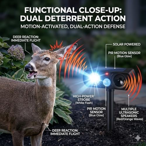 2026 Upgraded Sonic Fortress Pro Deer Repellent Devices,Feral Cat Deterrent Outdoor Solar Ultrasonic Animal Repellent with Motion Sensor&Flash Light, Raccoon Fortress Pro for Garden&Yard 2Pack