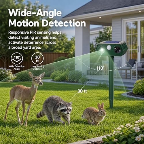 2026 Sonic Fortress Pro Deer Repellent Devices, Solar Ultrasonic Racoon Squirrel Repellent Outdoor Motion Activated Animal Repeller Cat Deterrent Light to Scare Rabbit Skunk Dog Out of Garden Yard(4)