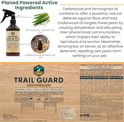Trail Guard Natural Extra Strength Insect, Flea and Tick Spray for Dogs, Cats, People & Home - 16oz Lemongrass Scented Plant-Based Insect & Tick Repellent - Kid Safe