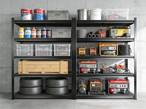 2set Storage Shelves Heavy Duty 5Tier Adjustable Metal Garage Shelving Unit Rack Metal Storage Shelf Heavy Duty Shelf for Heavy Tools and Equipment, Ideal for Garage, Basement, Black