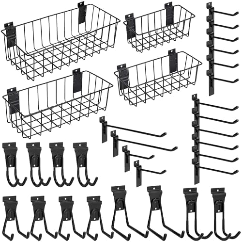 Heavy-Duty Slatwall Baskets and Hooks - Slatwall Accessories for Standard Slatwall Panels | Ideal for Organizing Garages and Workshops