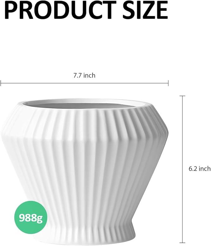 OXART 7.7 Inch Plant Pot, Modern Ceramic Pots for Indoor Plants, Plant Pots for Outdoor Flower Pot with Drainage Hole, Home Garden Decor Planters, White
