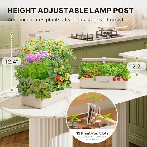 SUNCOZE Hydroponics Growing System, Compact 12 Pods Indoor Garden, Beige