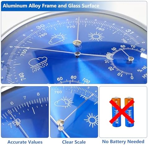 3-in-1 All-Season Wall Hanging Thermometer, Barometer, Hygrometer | Accurate Weather Station for Home and Office | Fahrenheit Edition in/Outdoor, Fahrenheit Edition(Blue)