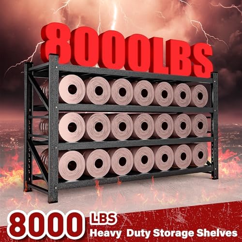 8000LBS Heavy Duty Garage Shelving Units,68" Wide & Deep Storage Shelves,Metal Garage Shelves,Large Storage Rack,Steel Shelf,Industrial Shelving for Shop,Warehouse,Basement,68" W x 24" D x 63.5" H