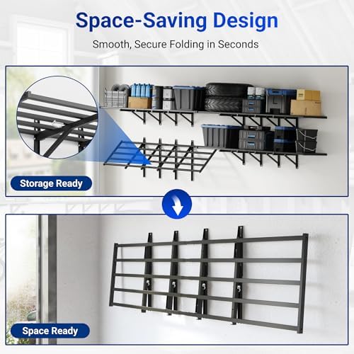 FLEXIMOUNTS Fold-Down 2-Pack 2x6ft Garage Wall Shelving, 1800lbs Load,Black