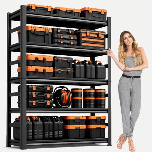 35.4" W Garage Shelving 5-Tier Heavy Duty Storage Shelves, Adjustable Metal Shelf Unit, Utility Organizer Rack for Basement, Pantry, Kitchen, Warehouse,35.4" Wx15.7 Dx71.2 H, Black